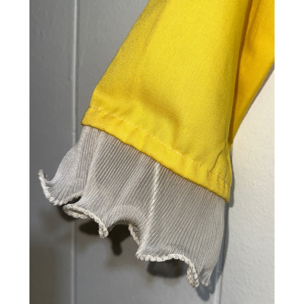Vintage Yellow Drop Waist Dress Ruffle High Neck Long Sleeve Retro Handmade - Picture 4 of 6